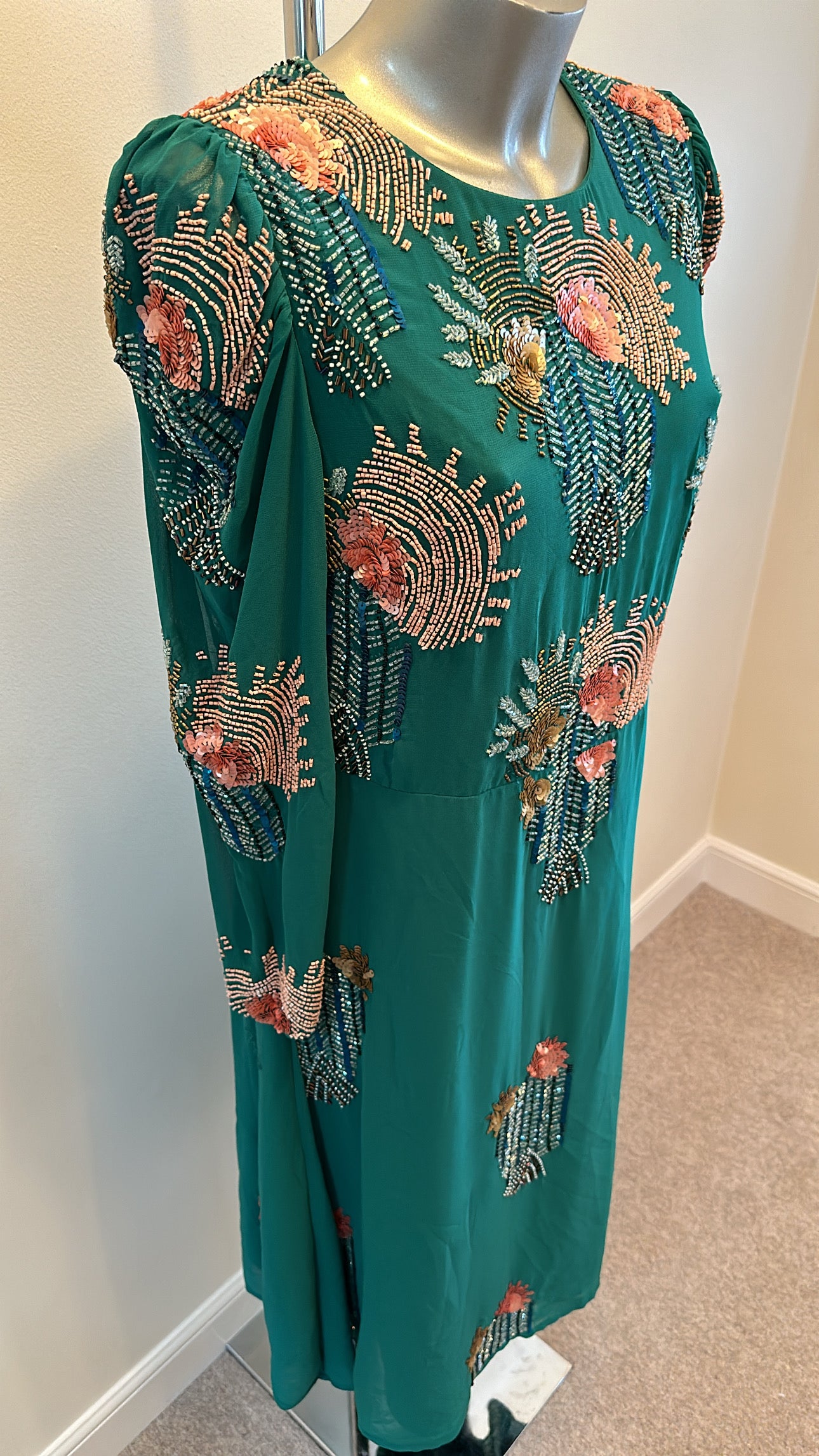 Joanna Hope Emerald green embellished dress size 14