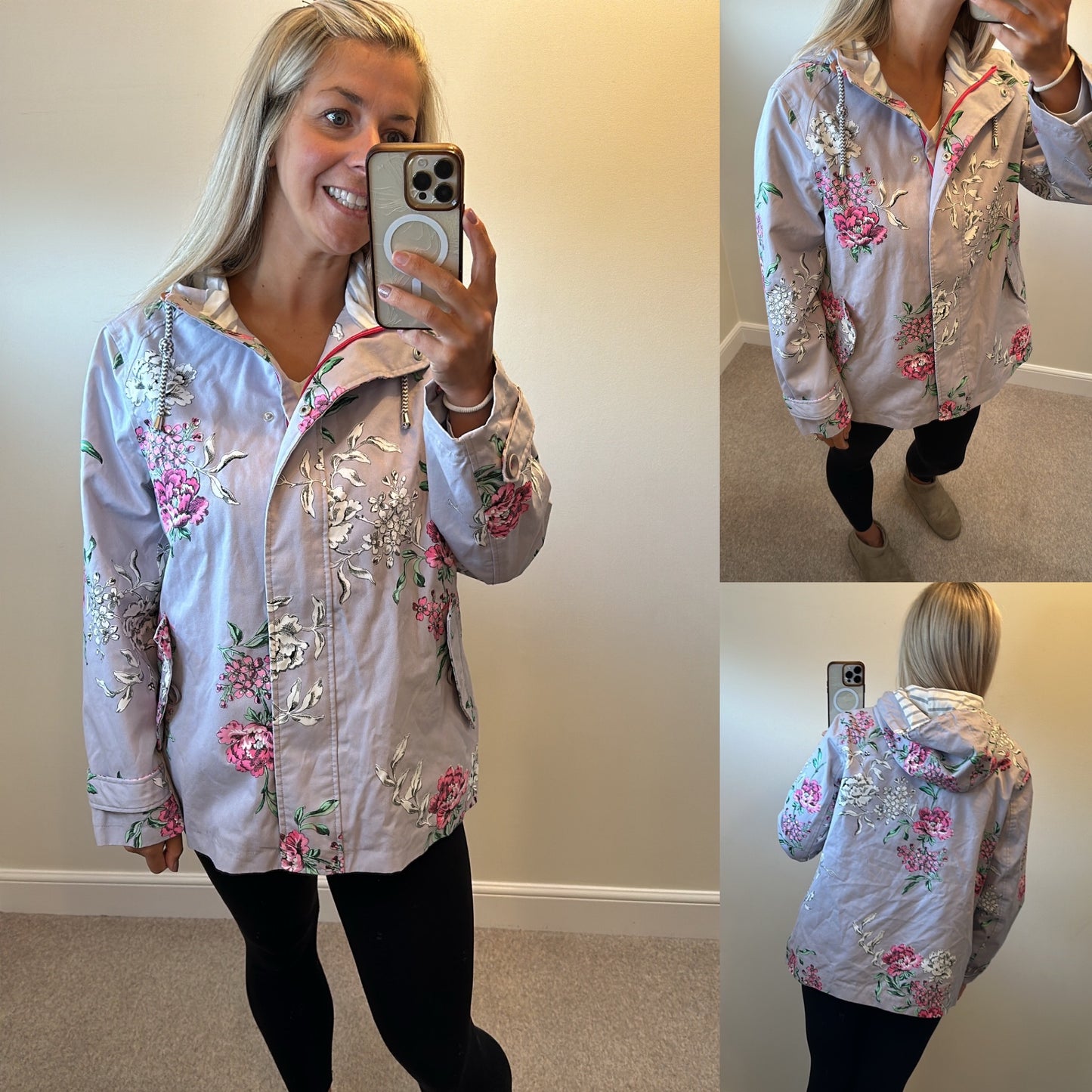 Joules grey floral waterproof jacket size 16