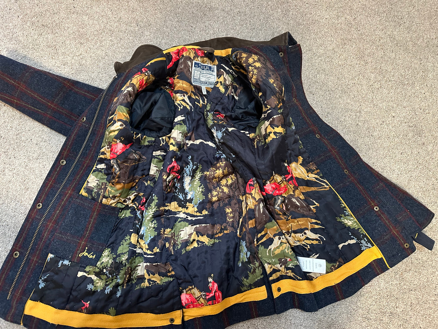 Joules navy field checked coat size 10