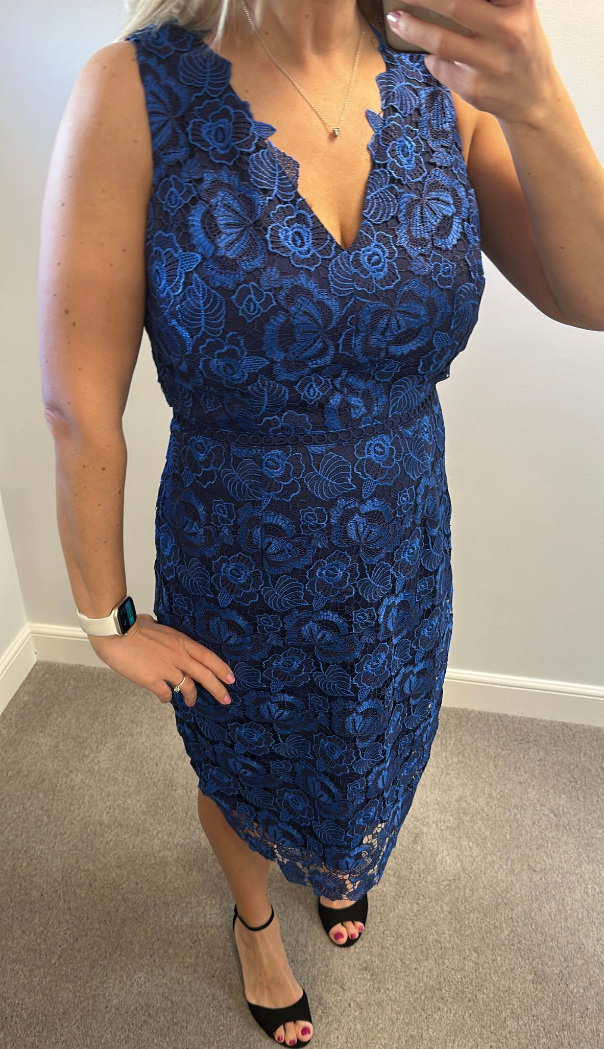 Monsoon cobalt blue lace dress size 14