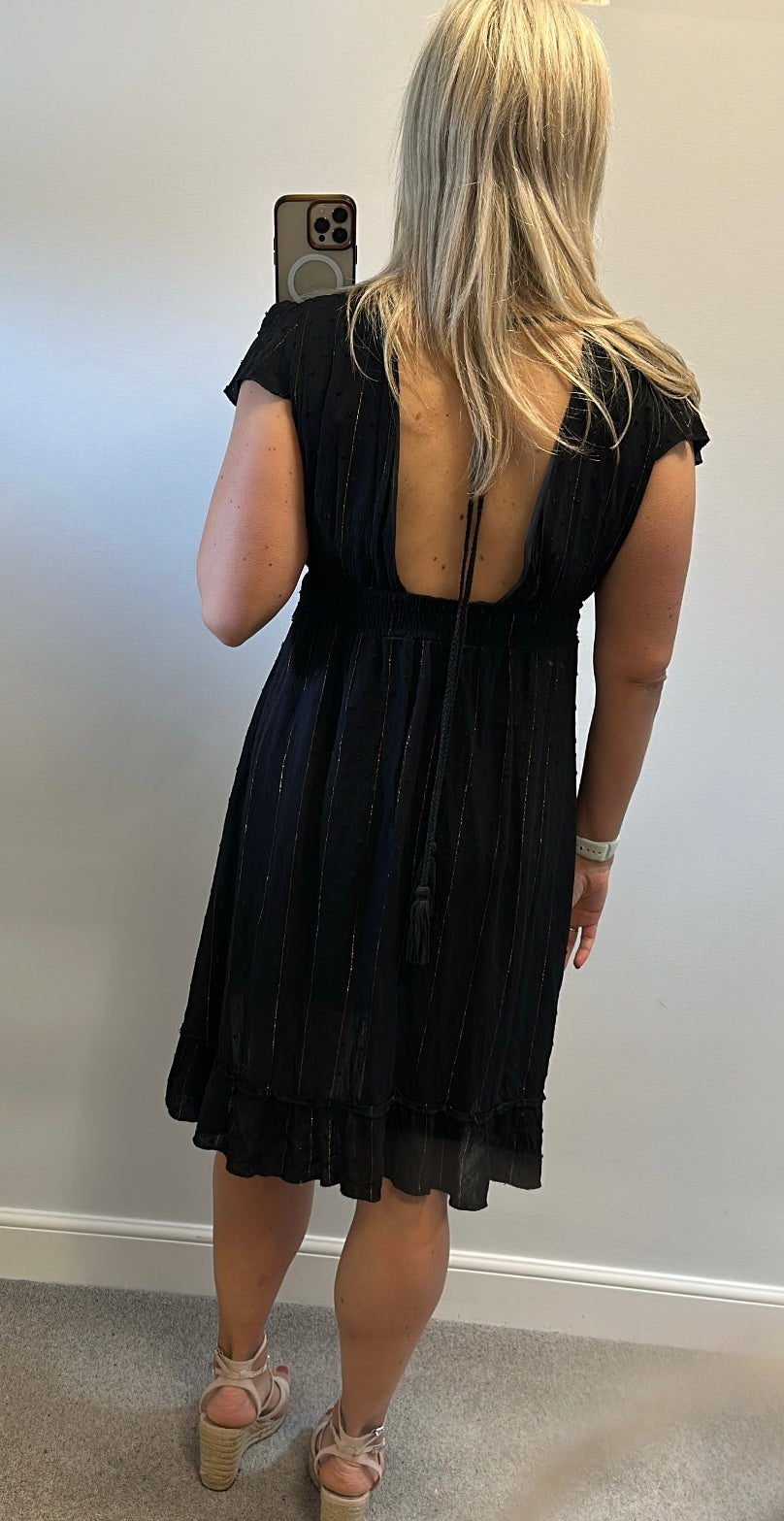 Azara black and gold summer dress onesize fitting upto size 14