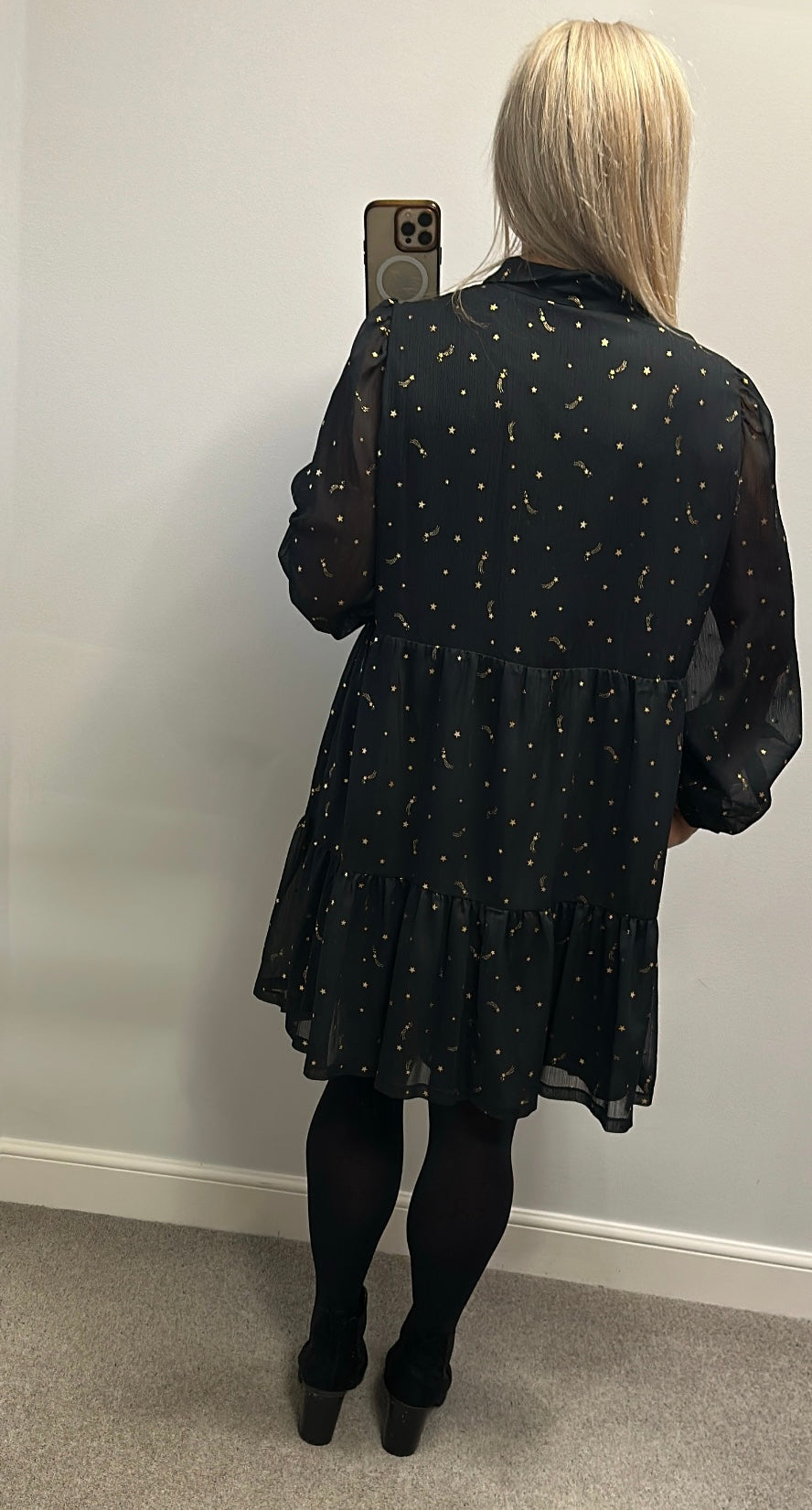 M&S collection black and gold star dress size 16