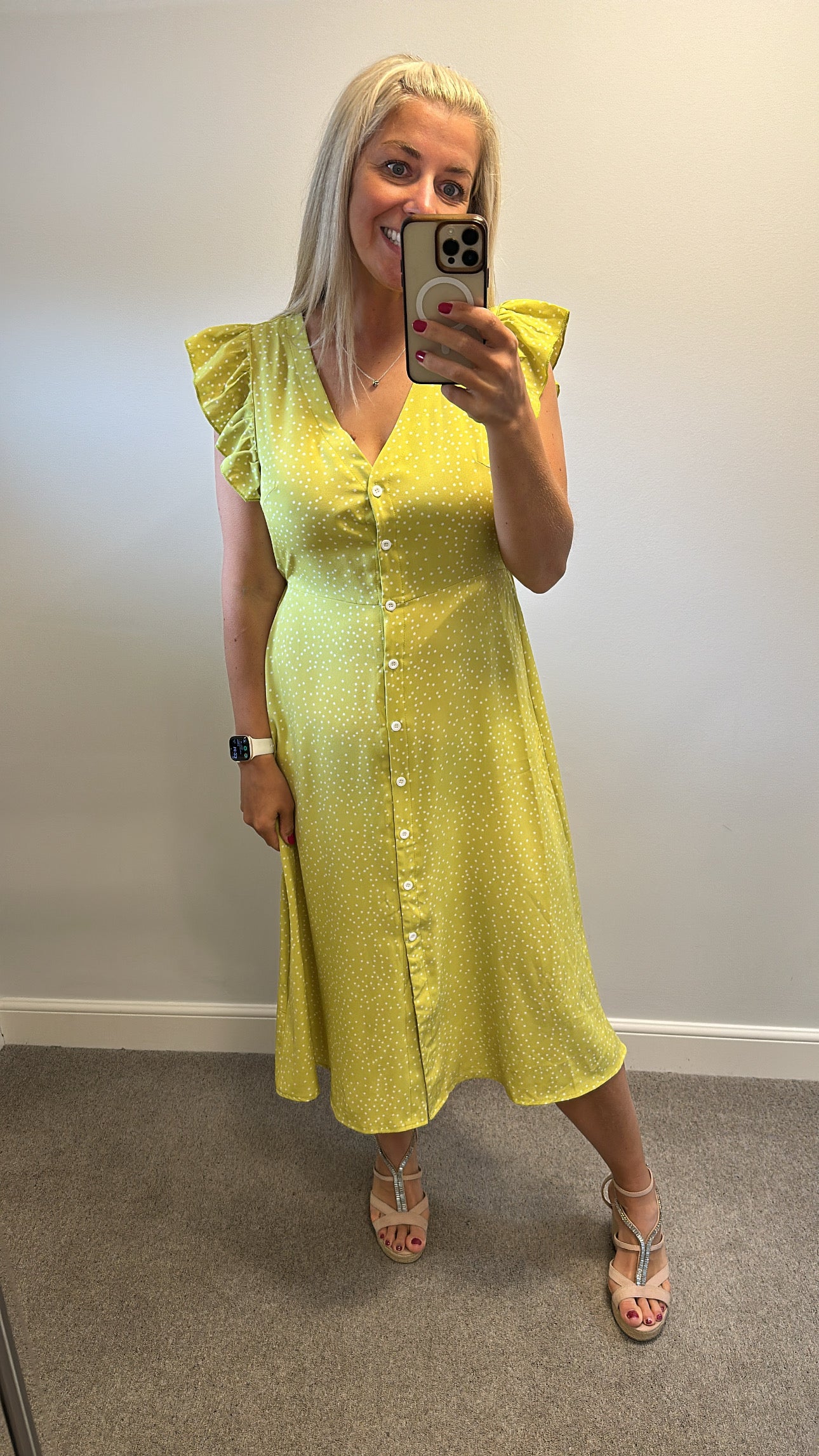 Lime green polka dot summer dress onesize fitting upto size 16