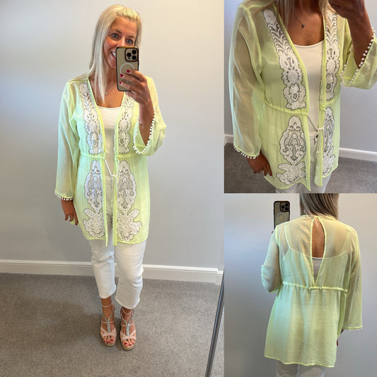 Lime green embellished kimono would fit upto size 18