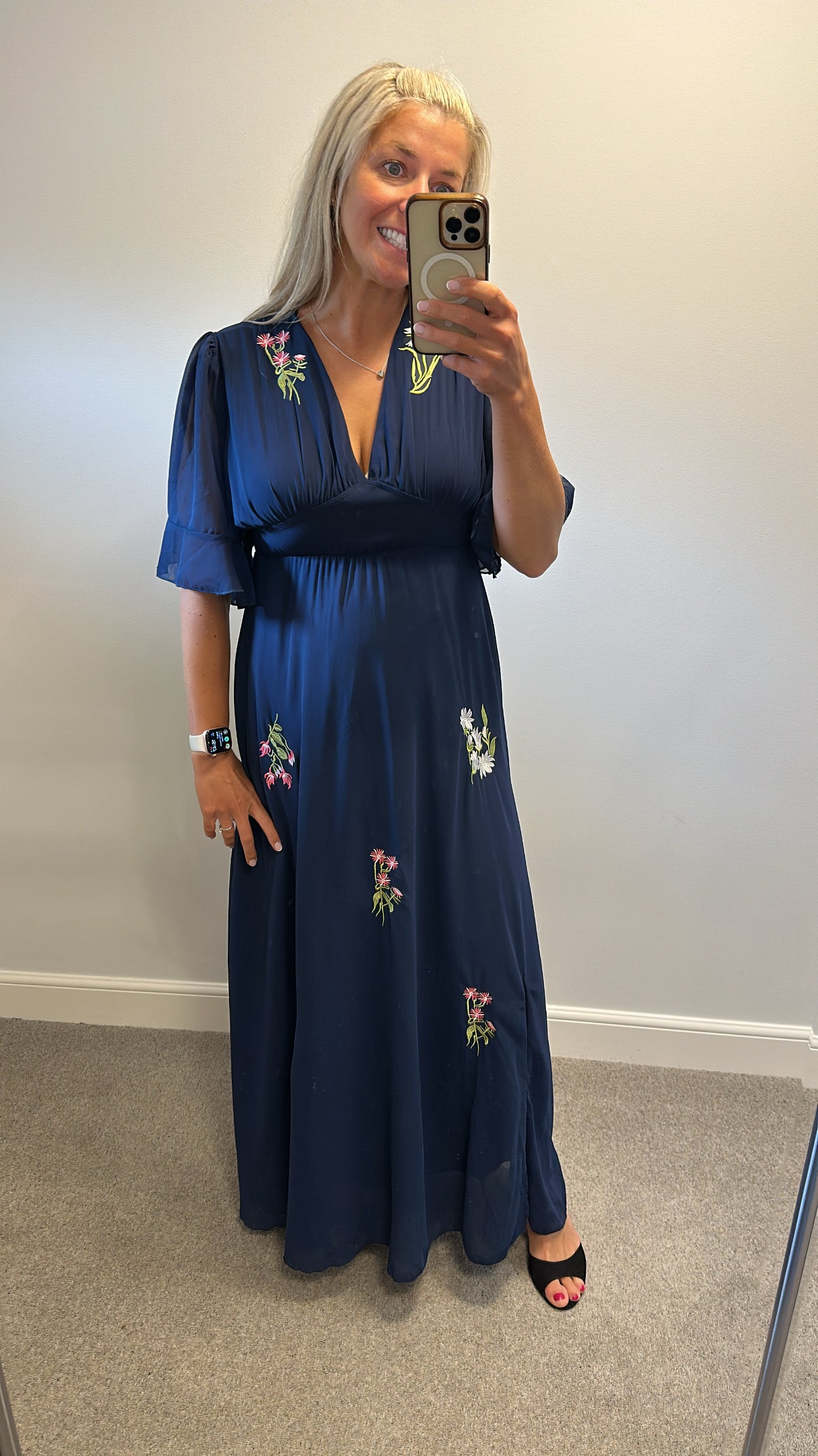 Navy embroidered flower dress size XL fitting upto size 14