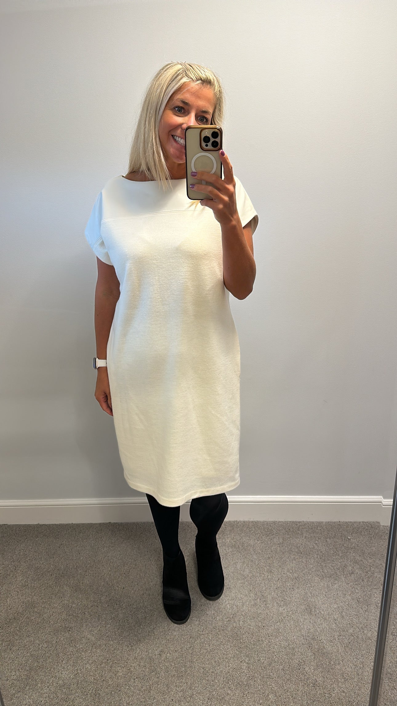 Ralph Lauren wool cream dress with pockets and leather upper trim size L would fit upto size 16