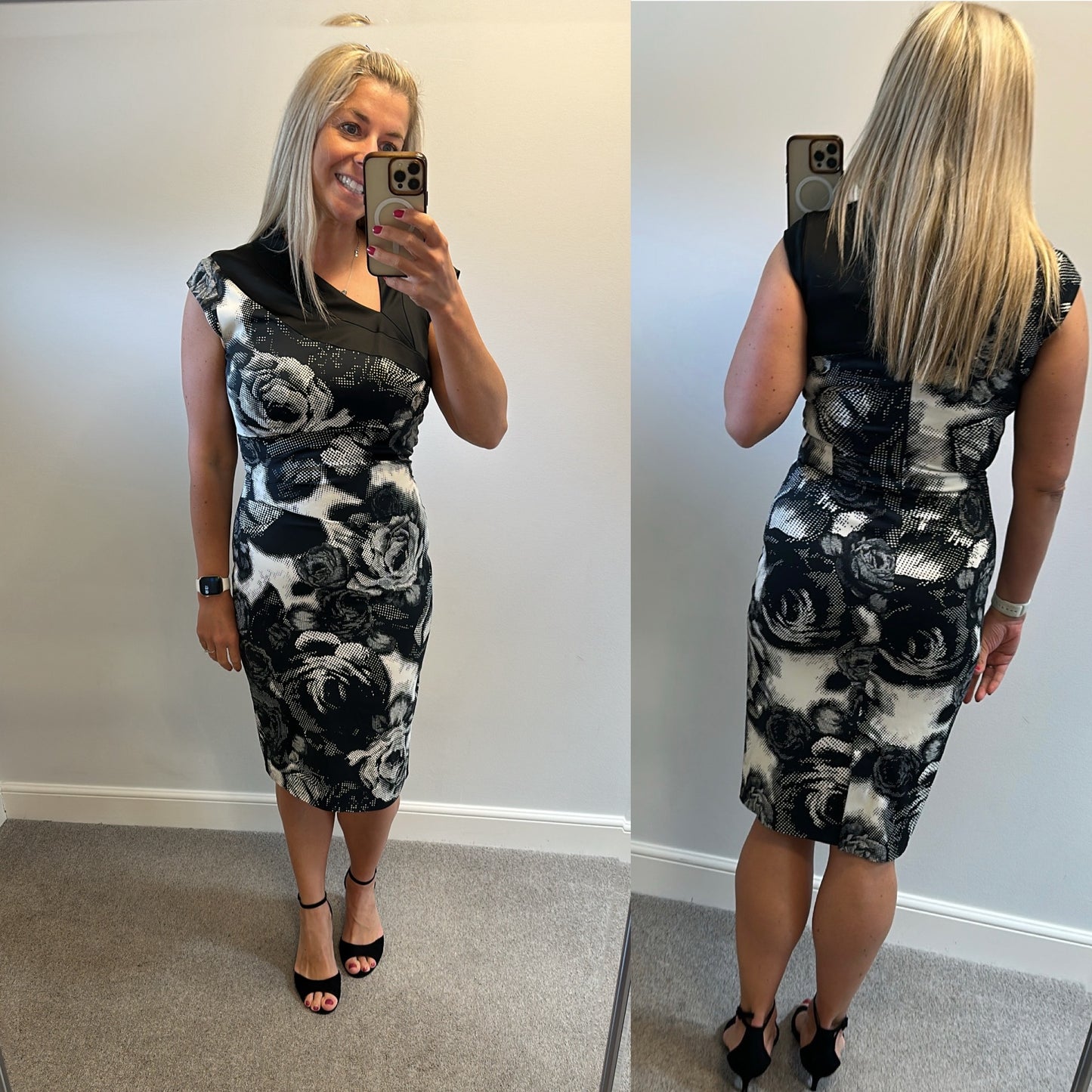Karen Millen black floral dress small size 14