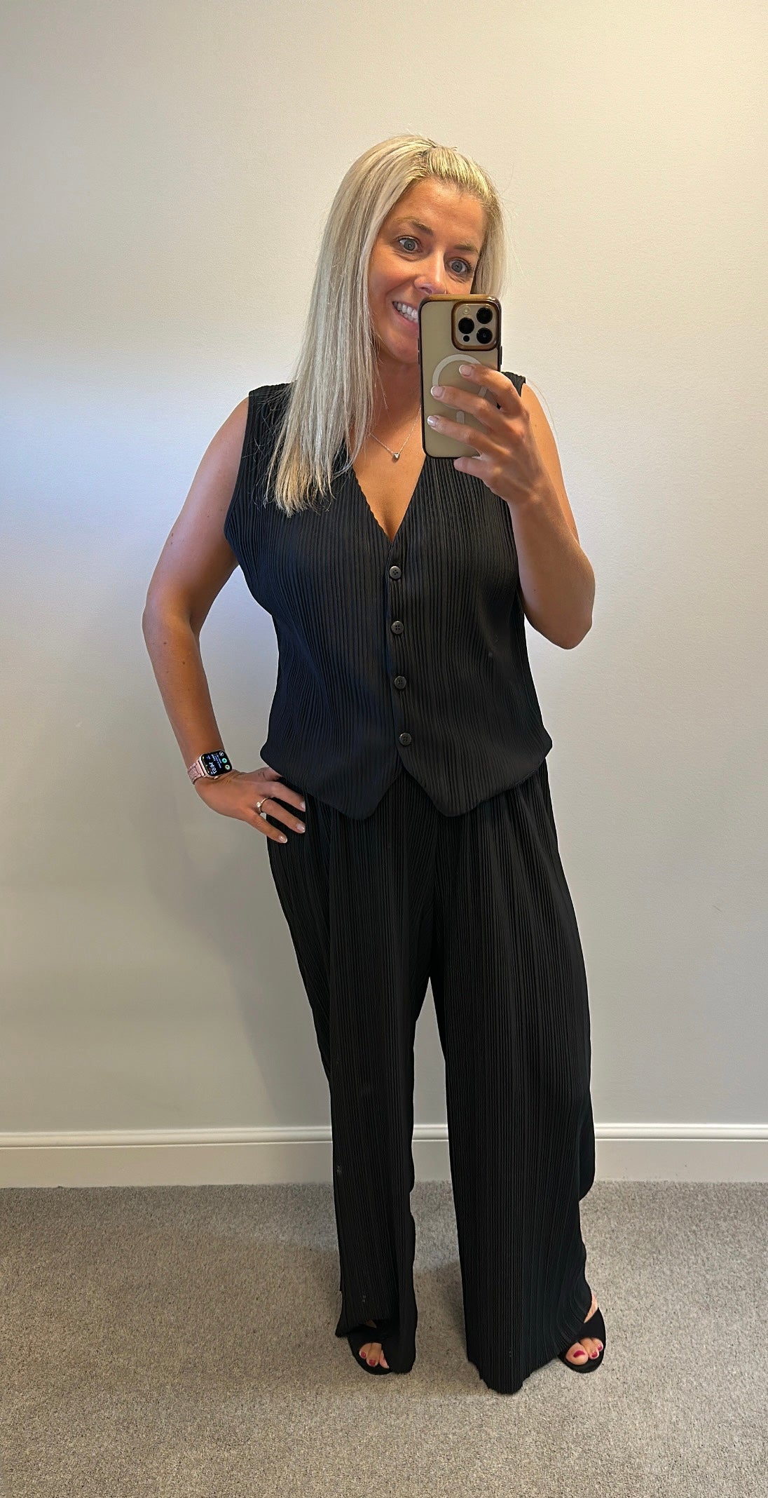 F&F Black pleated waistcoat and trouser set size 16