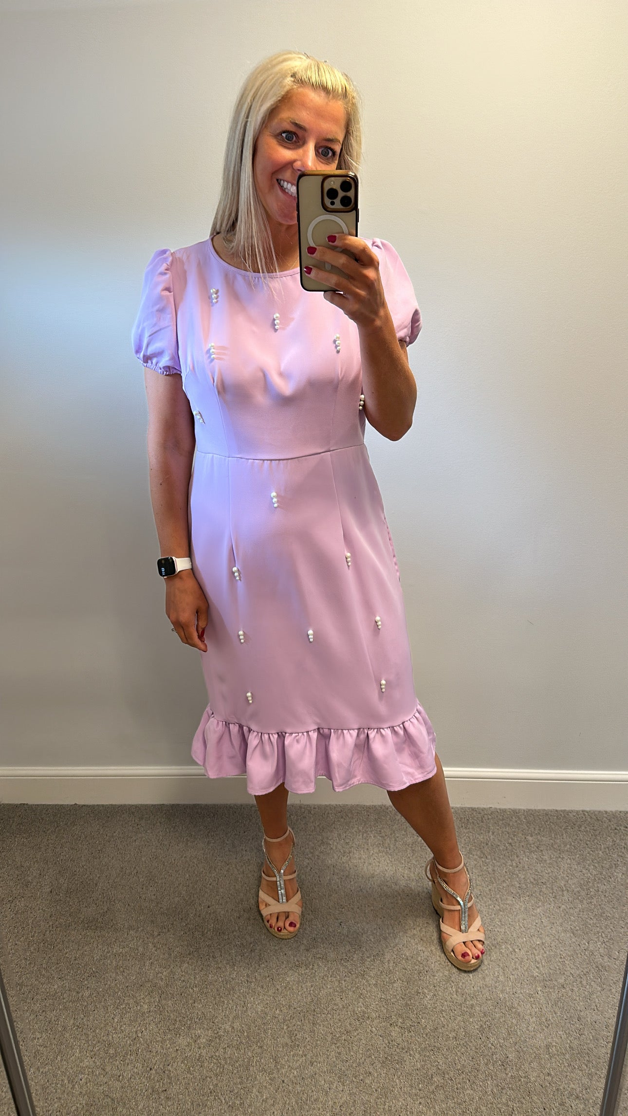 Lilac pearl dress size XL would fit upto size 16