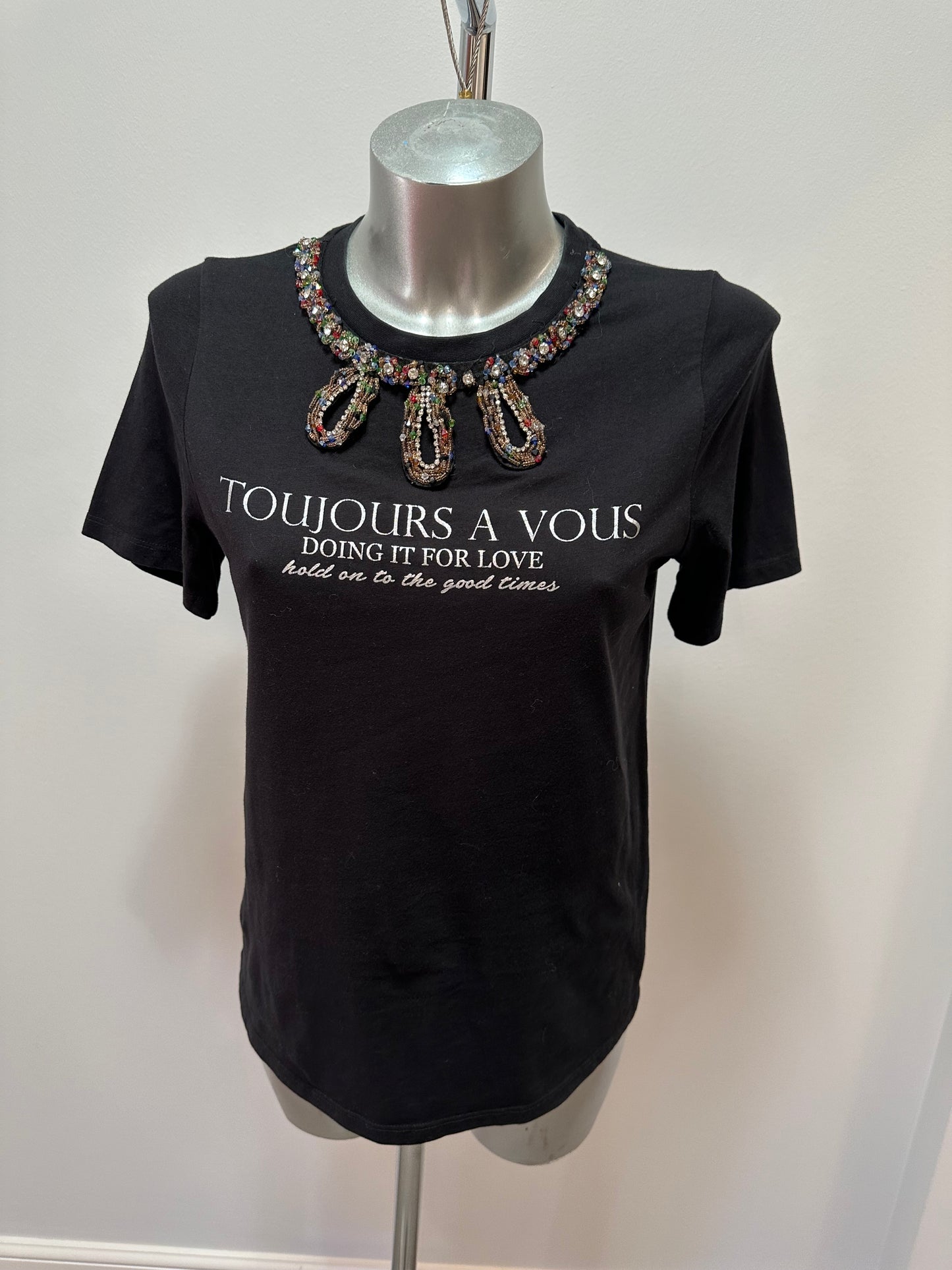 River island black embellished tshirt size 10