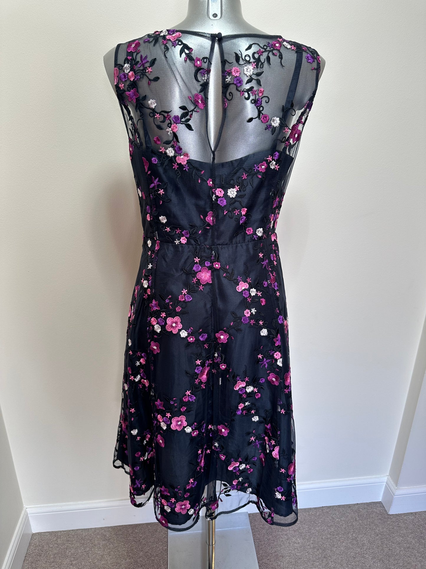 Phase eight black embroidered dress size 14 (neat size 14-more suited to size 12)