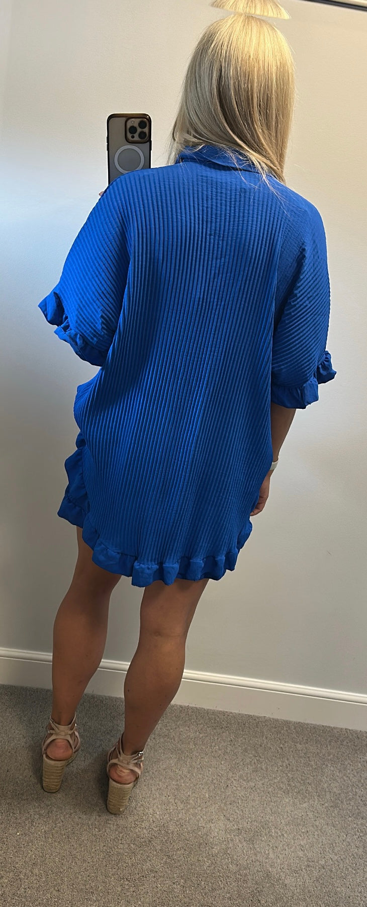 New collection blue pleated top and shorts set one size fitting up to size 22
