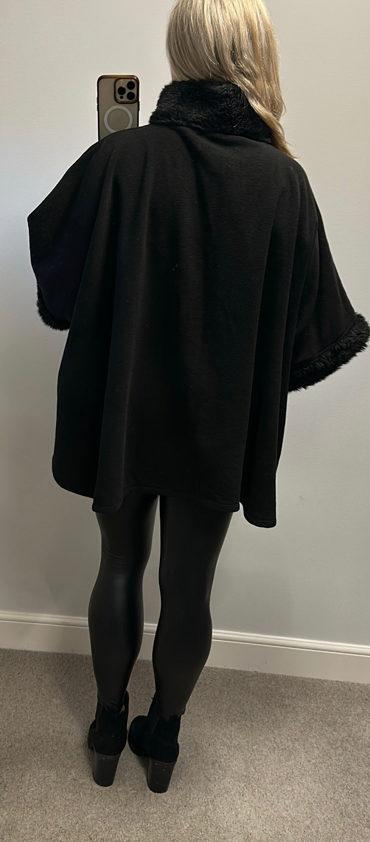 Very black faux fur poncho one size