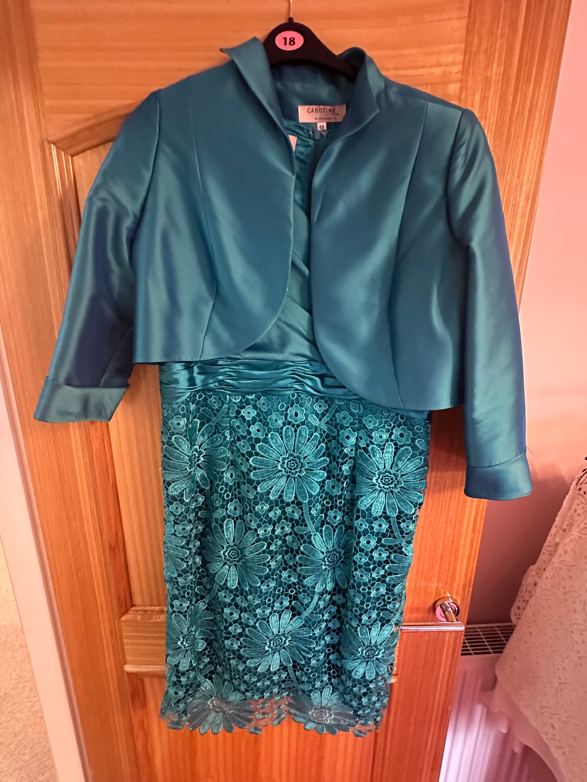 Cabotine teal green lace dress with jacket size 20