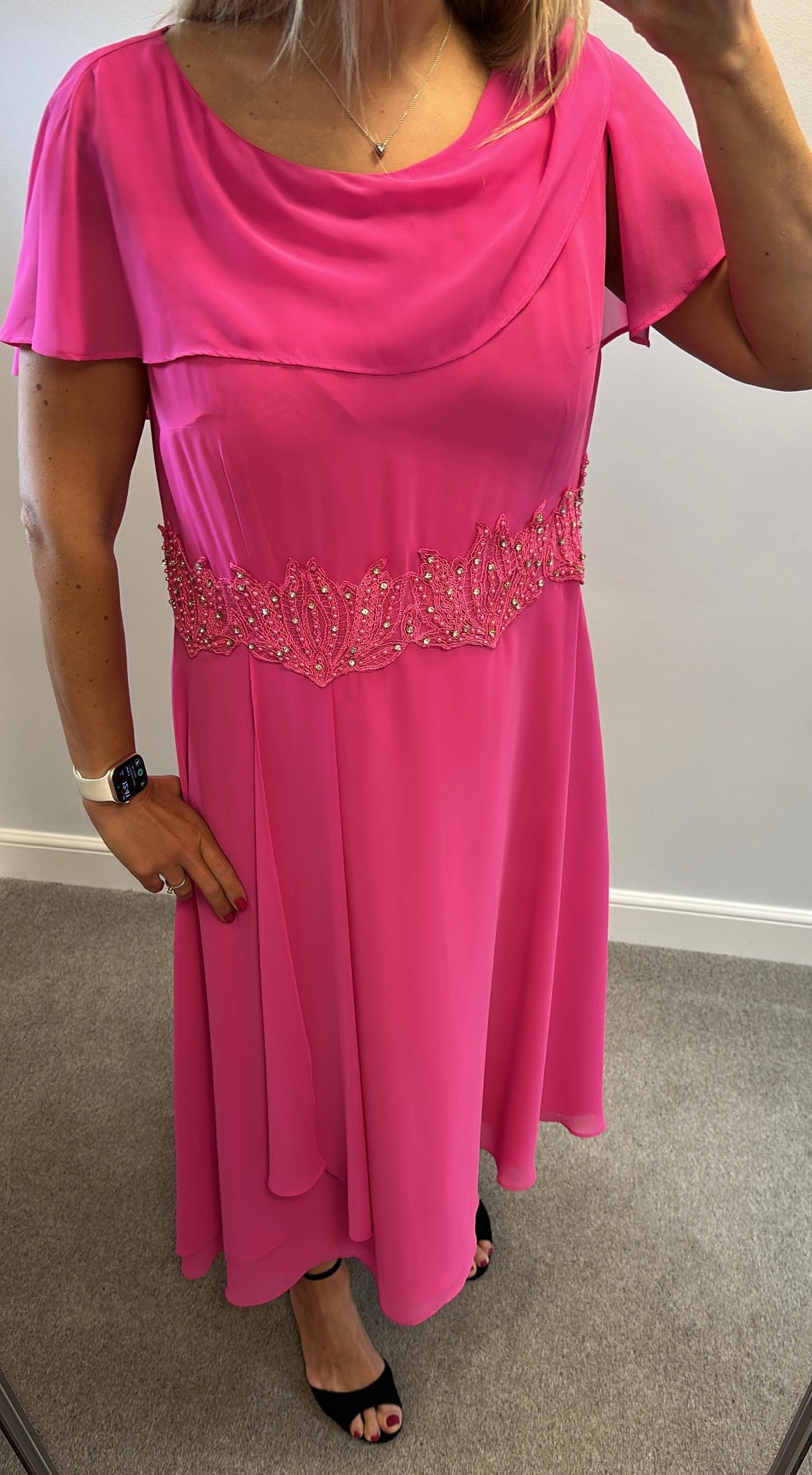 Lizabella hot pink embellished floaty dress size 18 worn once for few hours