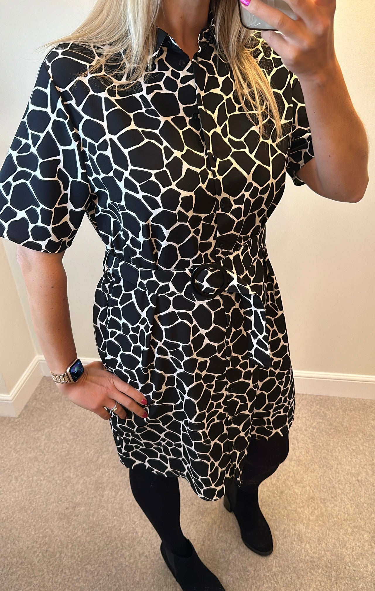 Papaya black / white print dress size 14