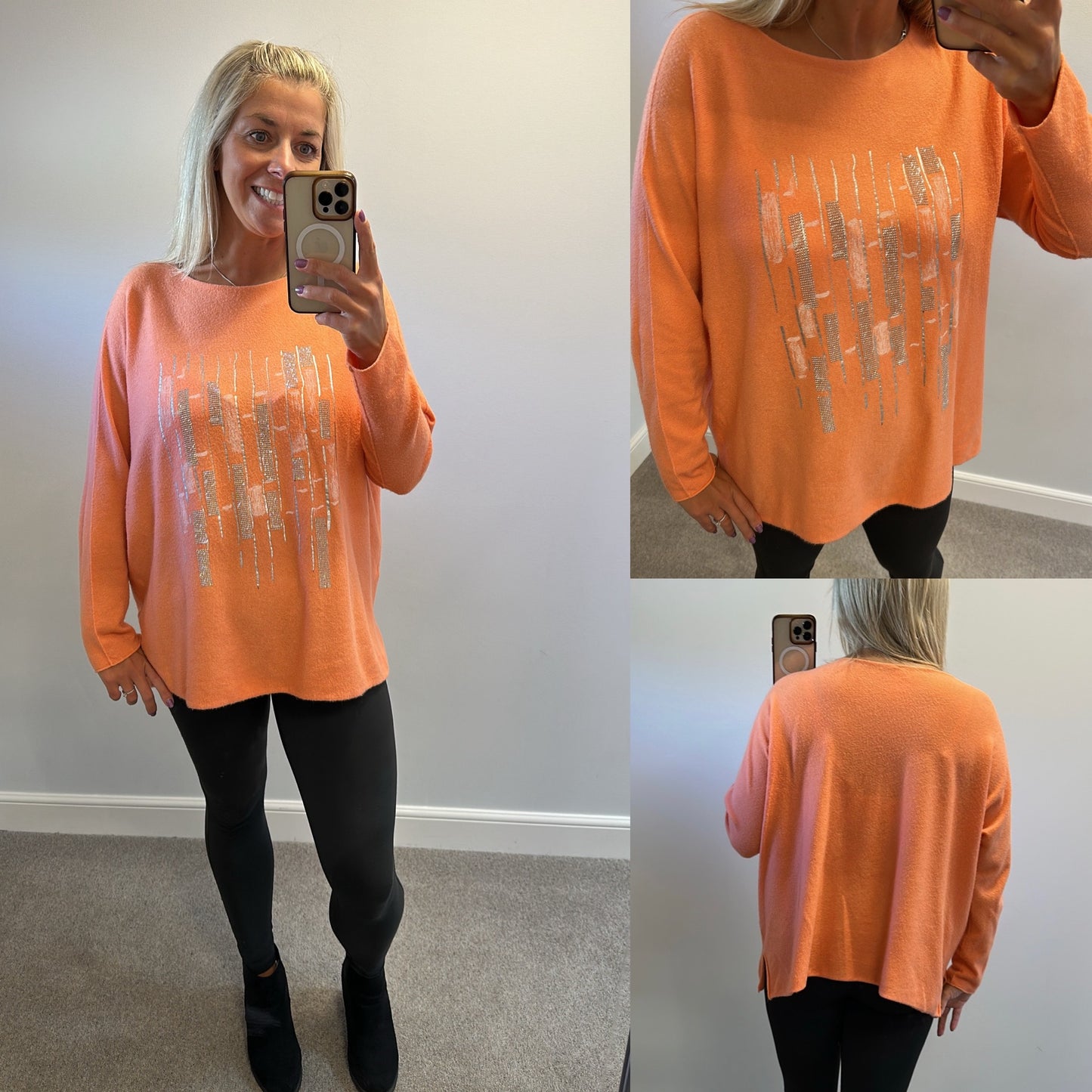 Made in Italy coral orange embellished jumper one size would fit upto size 20