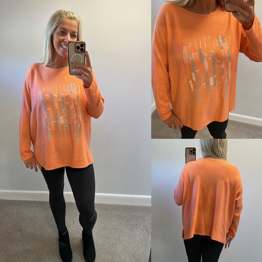 Made in Italy coral orange embellished jumper one size would fit upto size 20