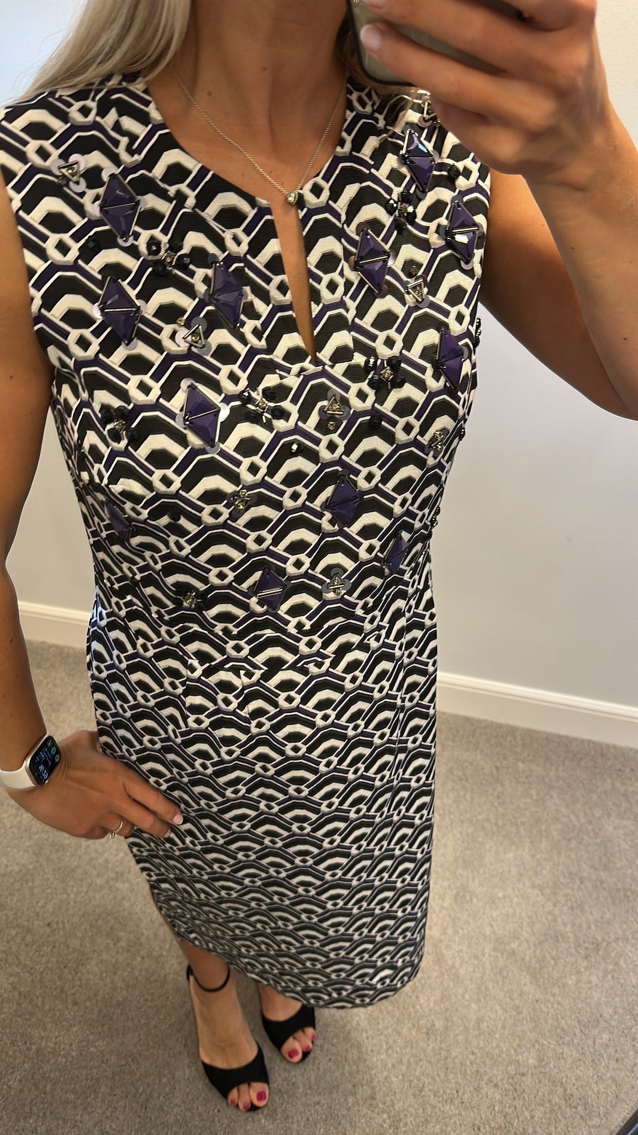 Next black and purple embellished print dress and jacket set size 16 tall