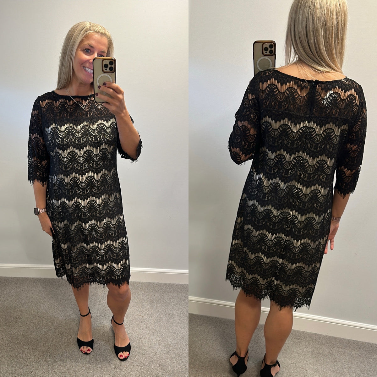 Wallis black / nude lace dress size 18 petite