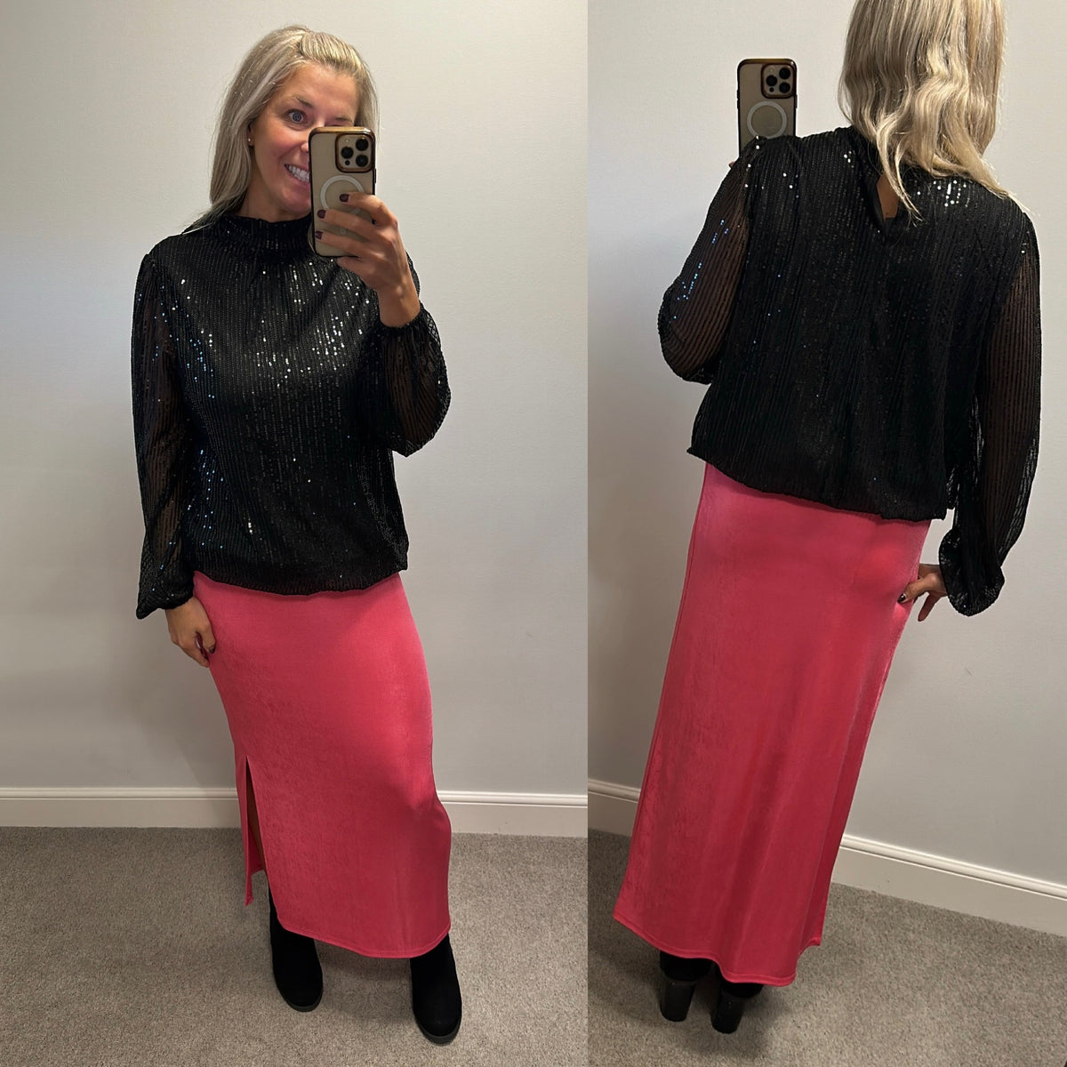 Pink silk style skirt size L (14-16)