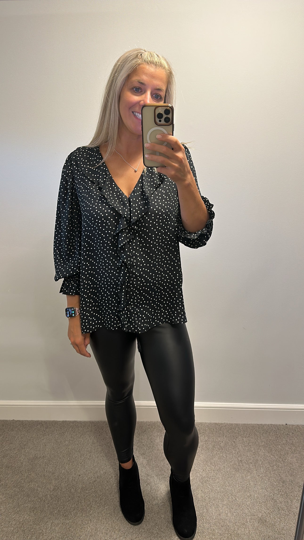 Dorothy Perkins black polka dot blouse size 16