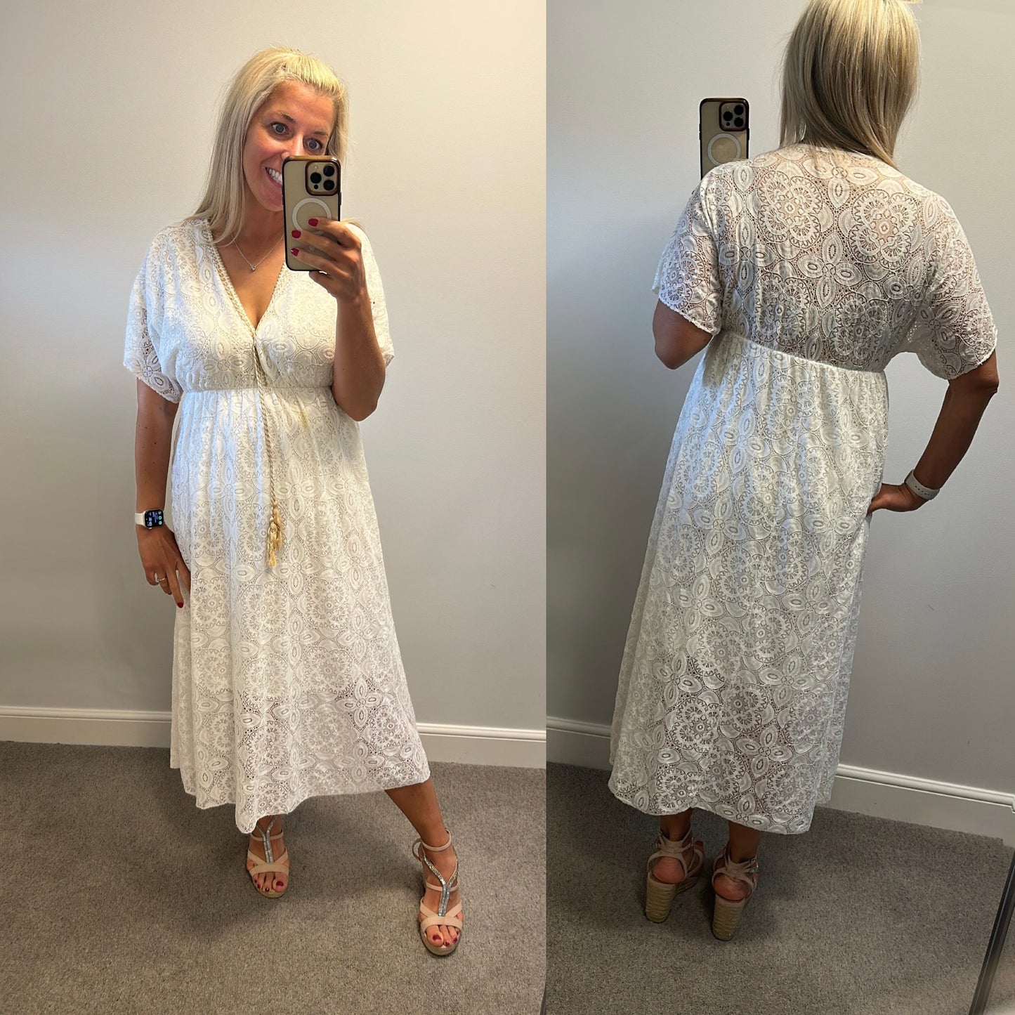 Made in Italy Off white lace kimono sleeve cotton dress would fit upto size 18