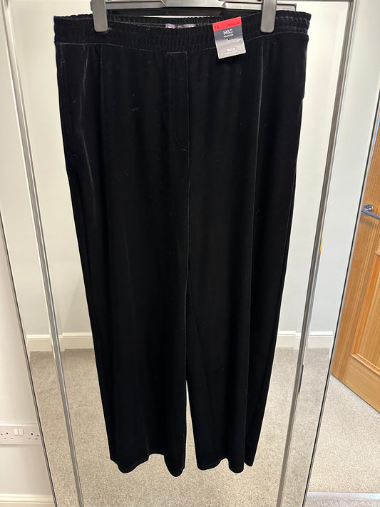 Marks and Spencer’s wide black velvet elasticated waist trousers brand new with tags size 18 high rise