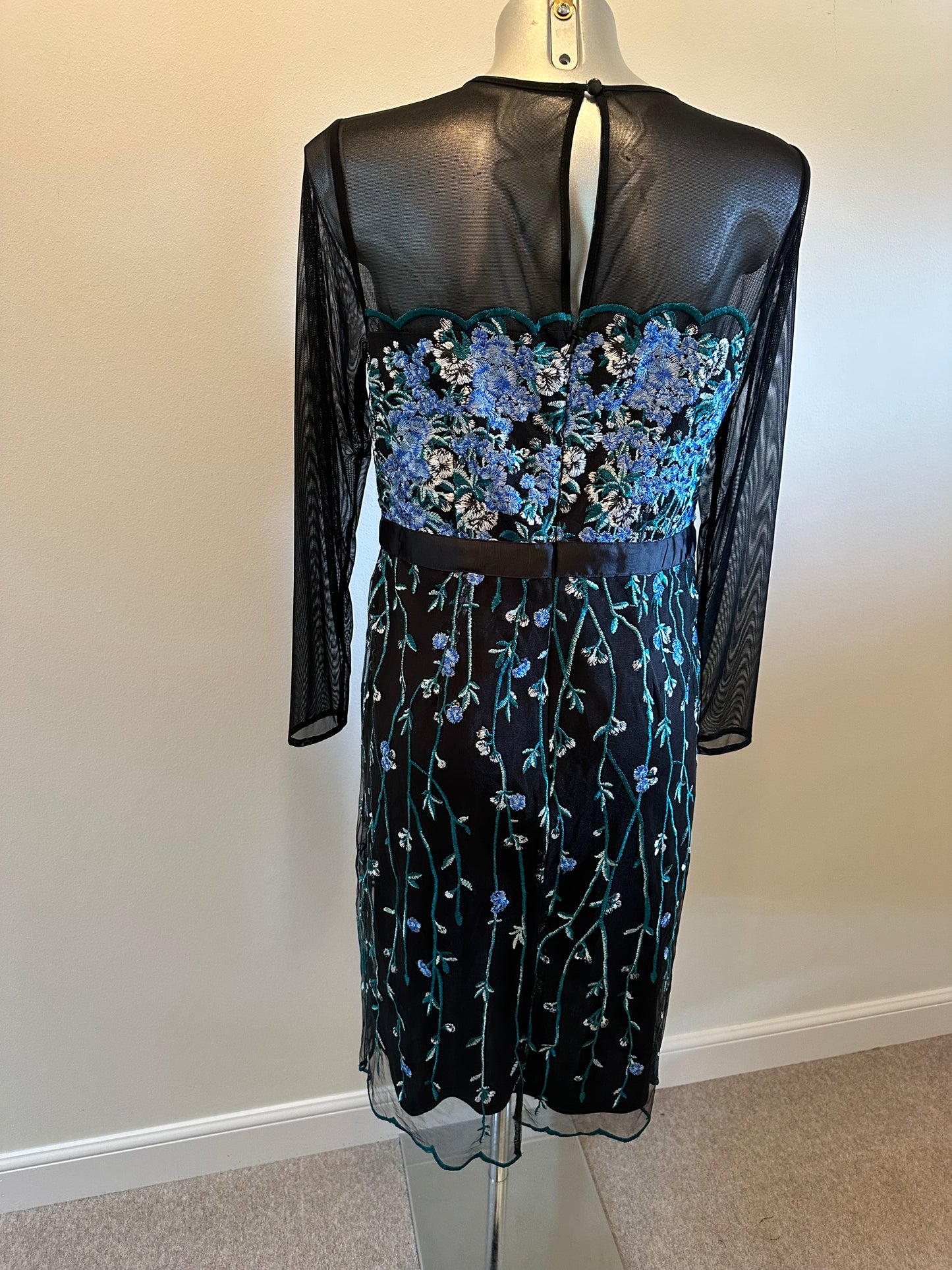 One by kaleidoscope black and blue floral embroidered dress size 12