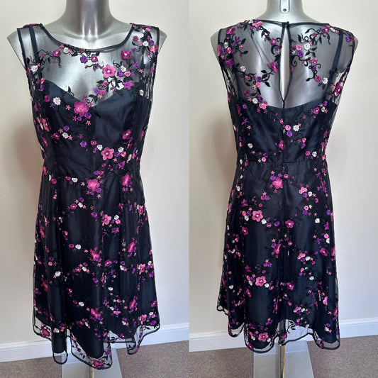 Phase eight black embroidered dress size 14 (neat size 14-more suited to size 12)