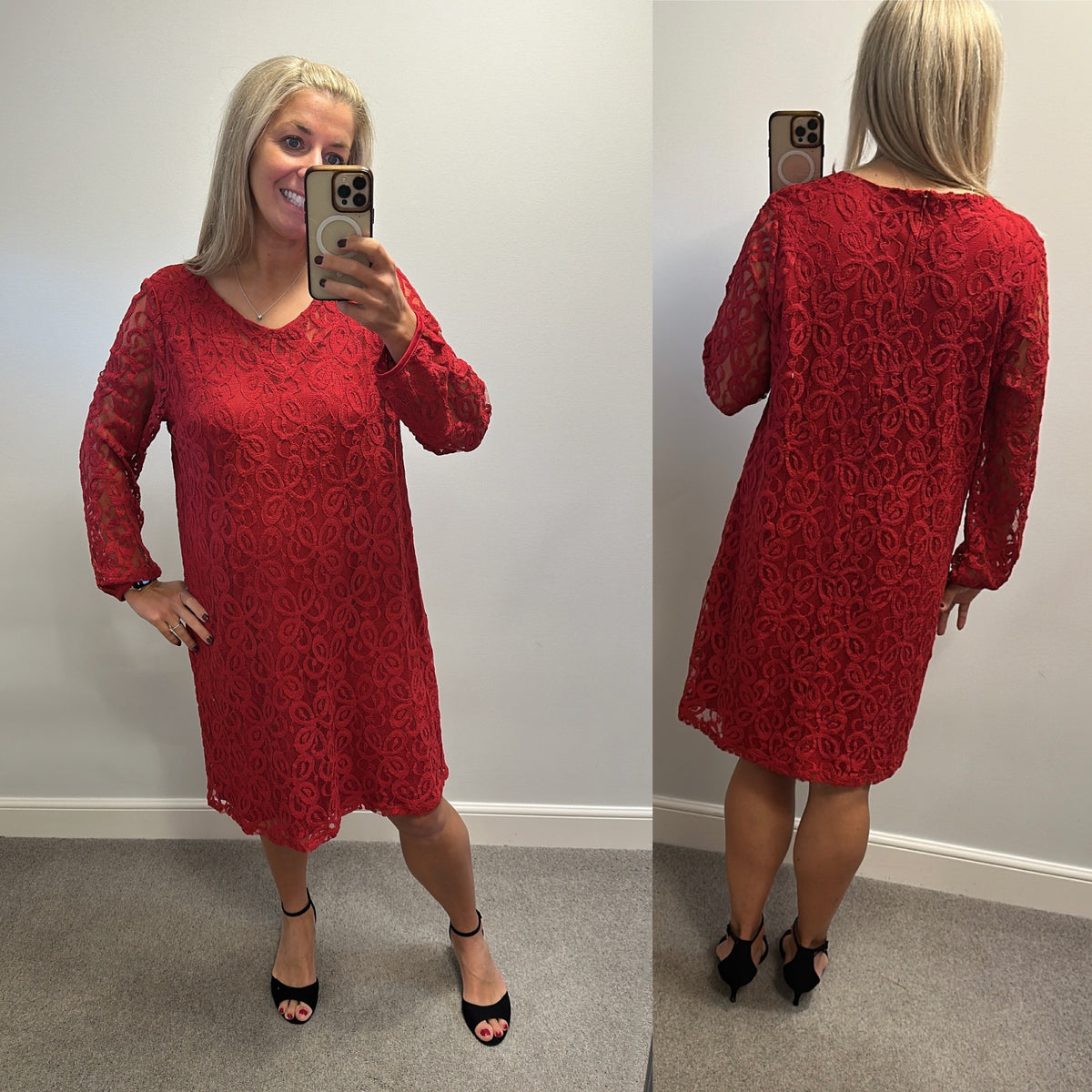 Bonmarche red lace dress size 18