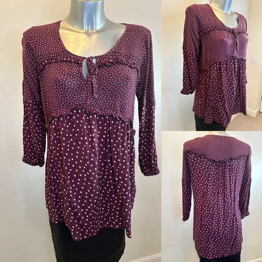 Fat face burgundy top size 10