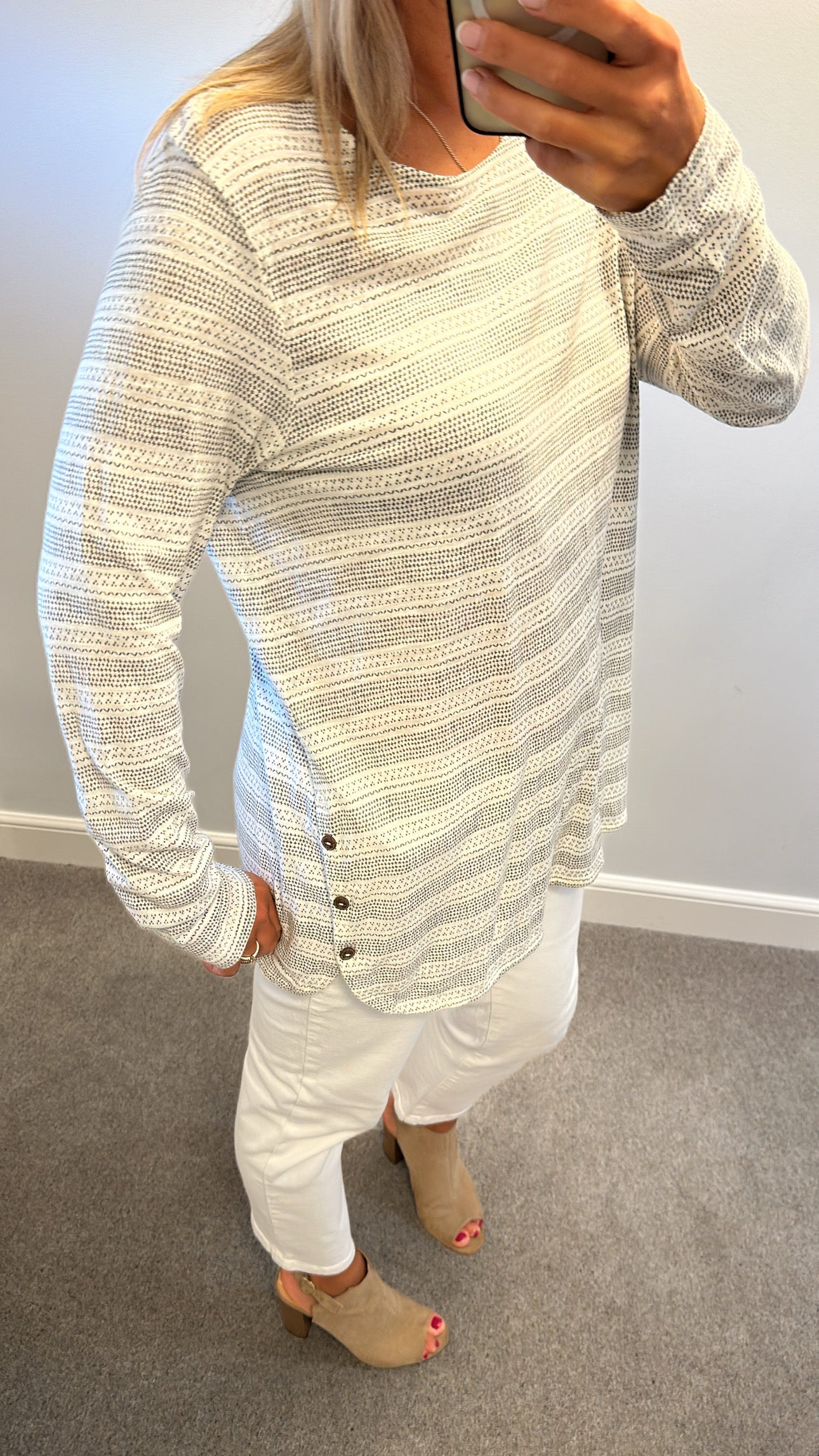Fat face cream and grey print long sleeve top size 18