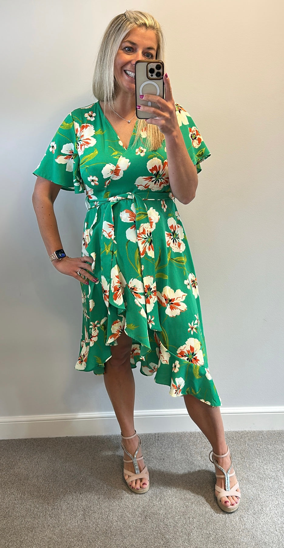 Green floral dress size 12