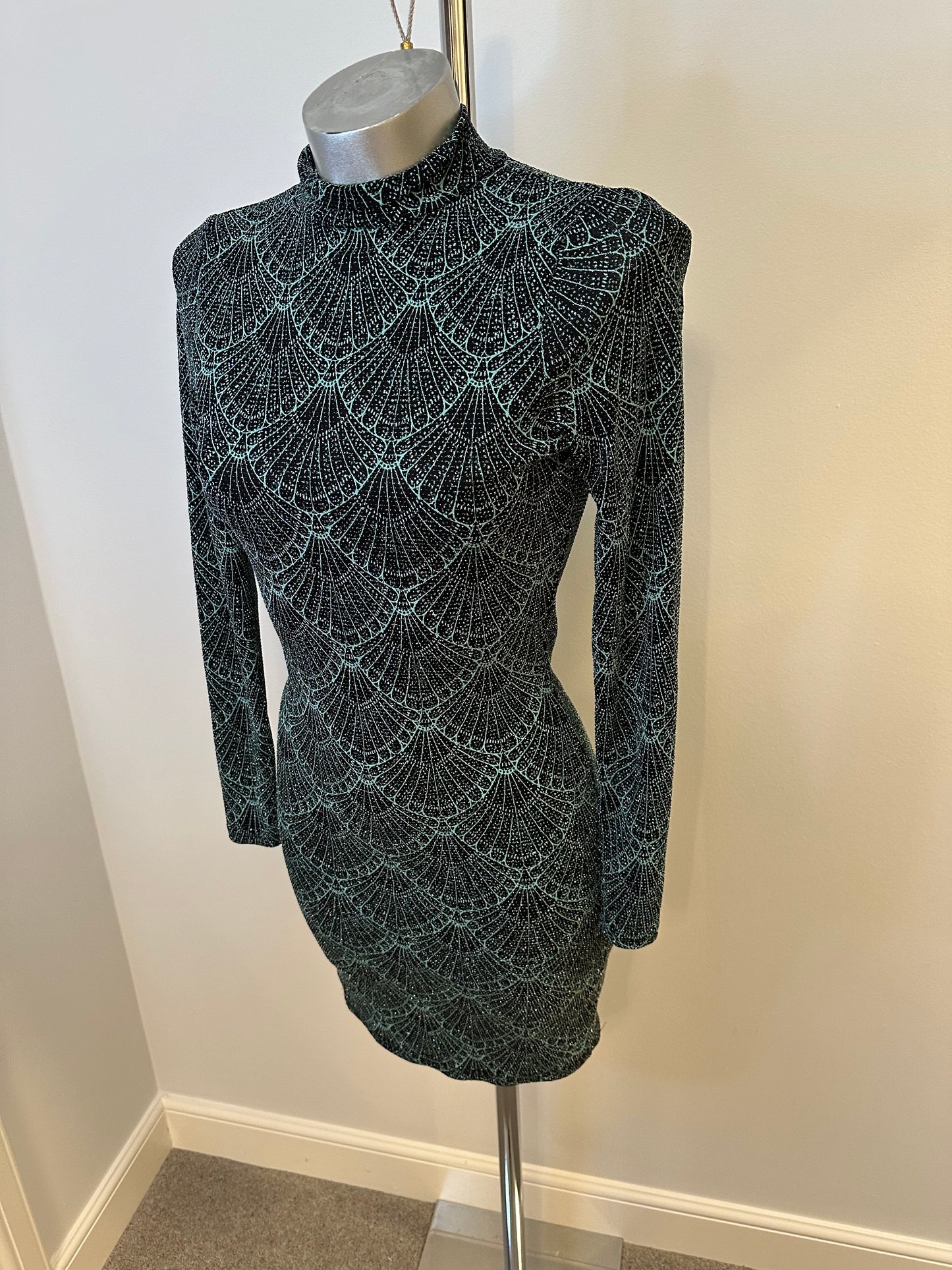 River island black and turquoise/ green shimmer dress size 10