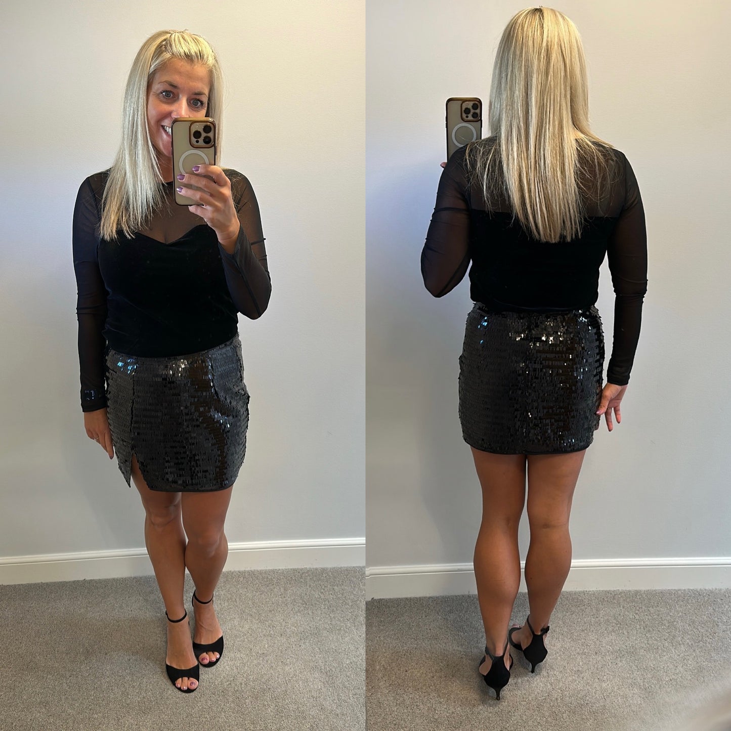 Boohoo black sequin mini skirt size 12