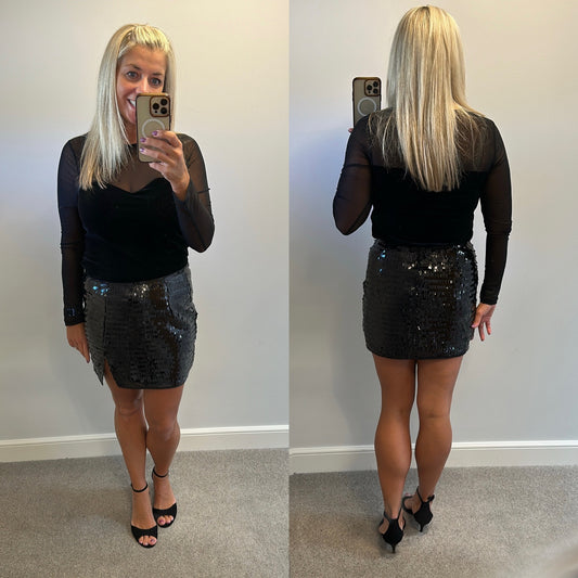 Boohoo black sequin mini skirt size 12