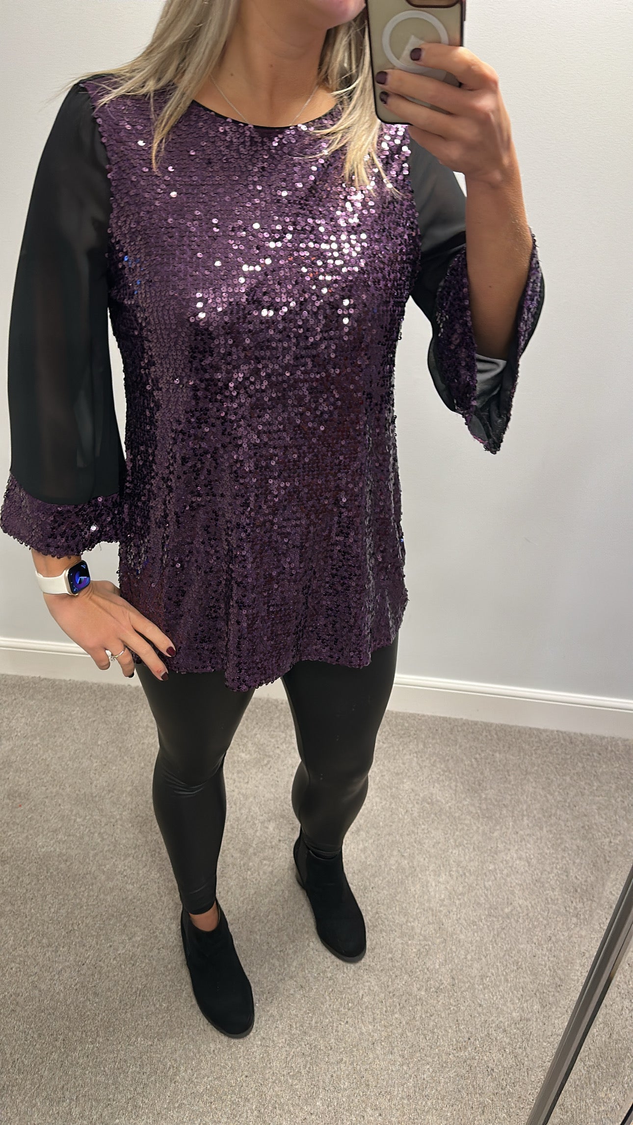 M&Co black and purple sequin top size 16 petite