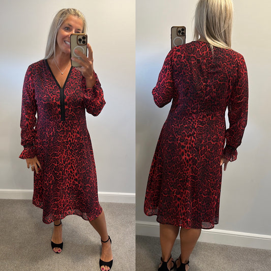 Sosander red animal print dress size 16 brand new with tags