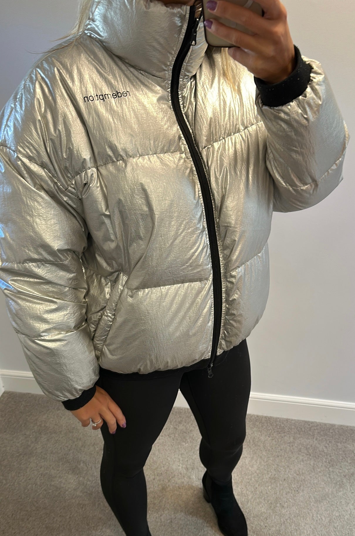 Redemption silver metallic puffer reversible jacket size 14
