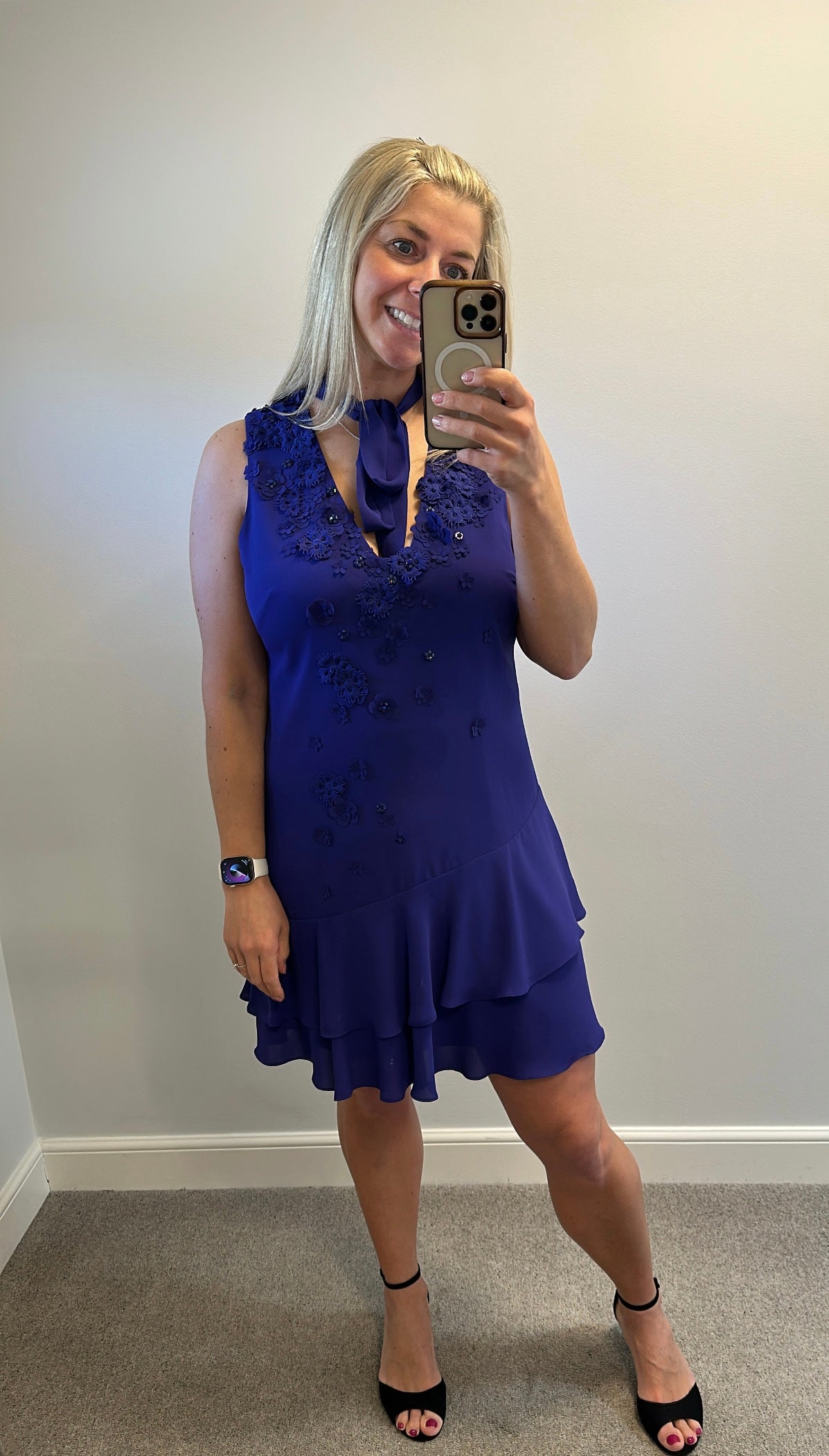 Karen Milne purple chiffon 3D flower dress size 14