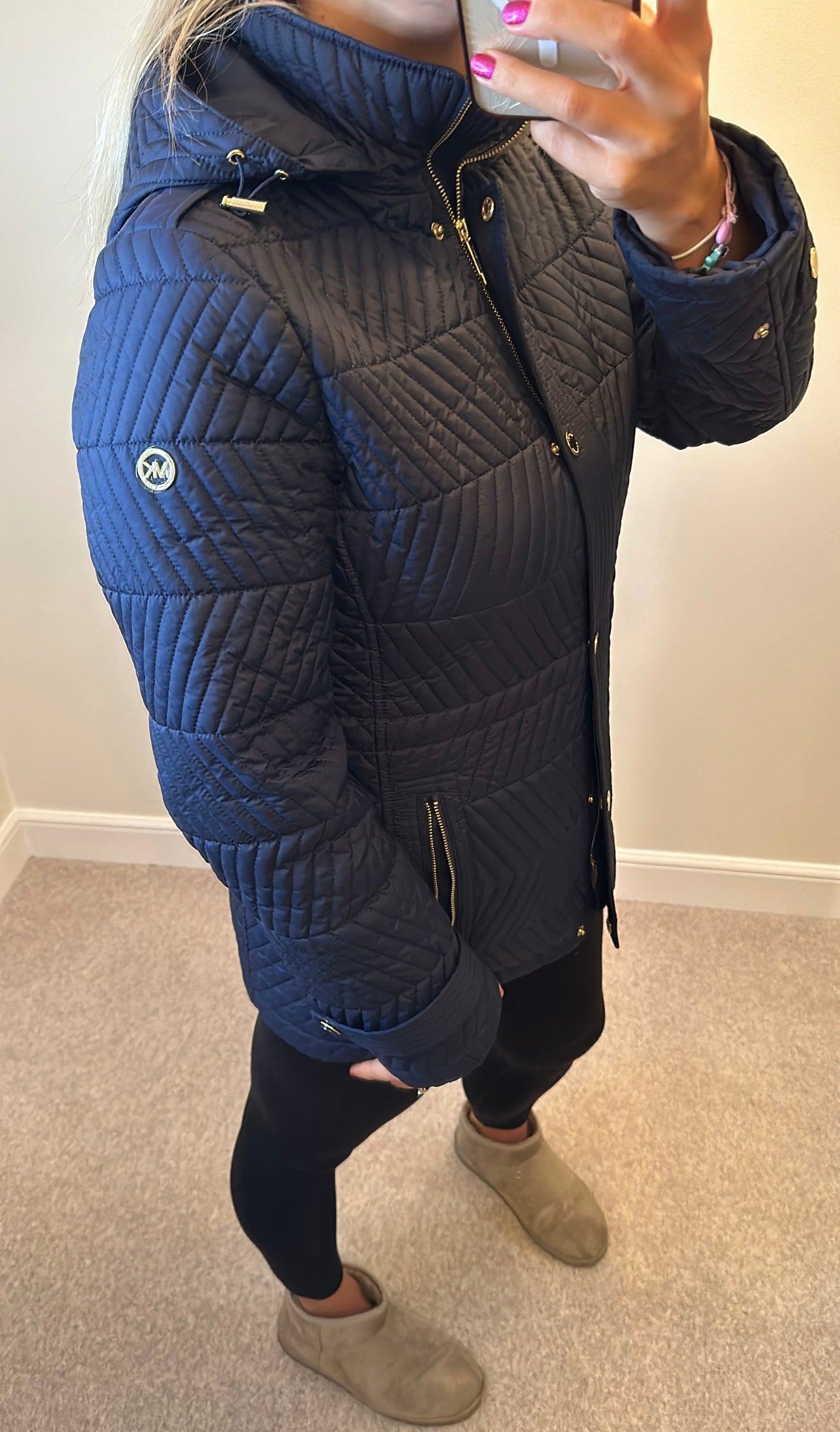 Michael Kors navy quilted jacket size M fit upto small size 14