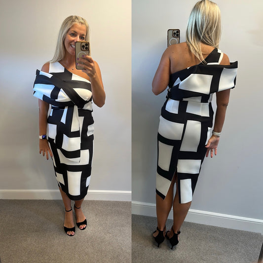 ASOS black and white print dress size 12