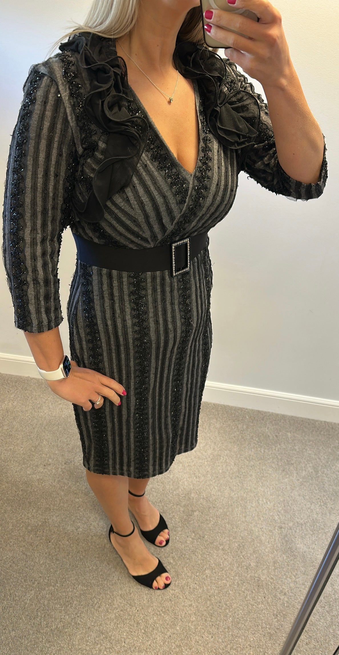 Frank Lyman black and grey embellished dress with bolero size 12