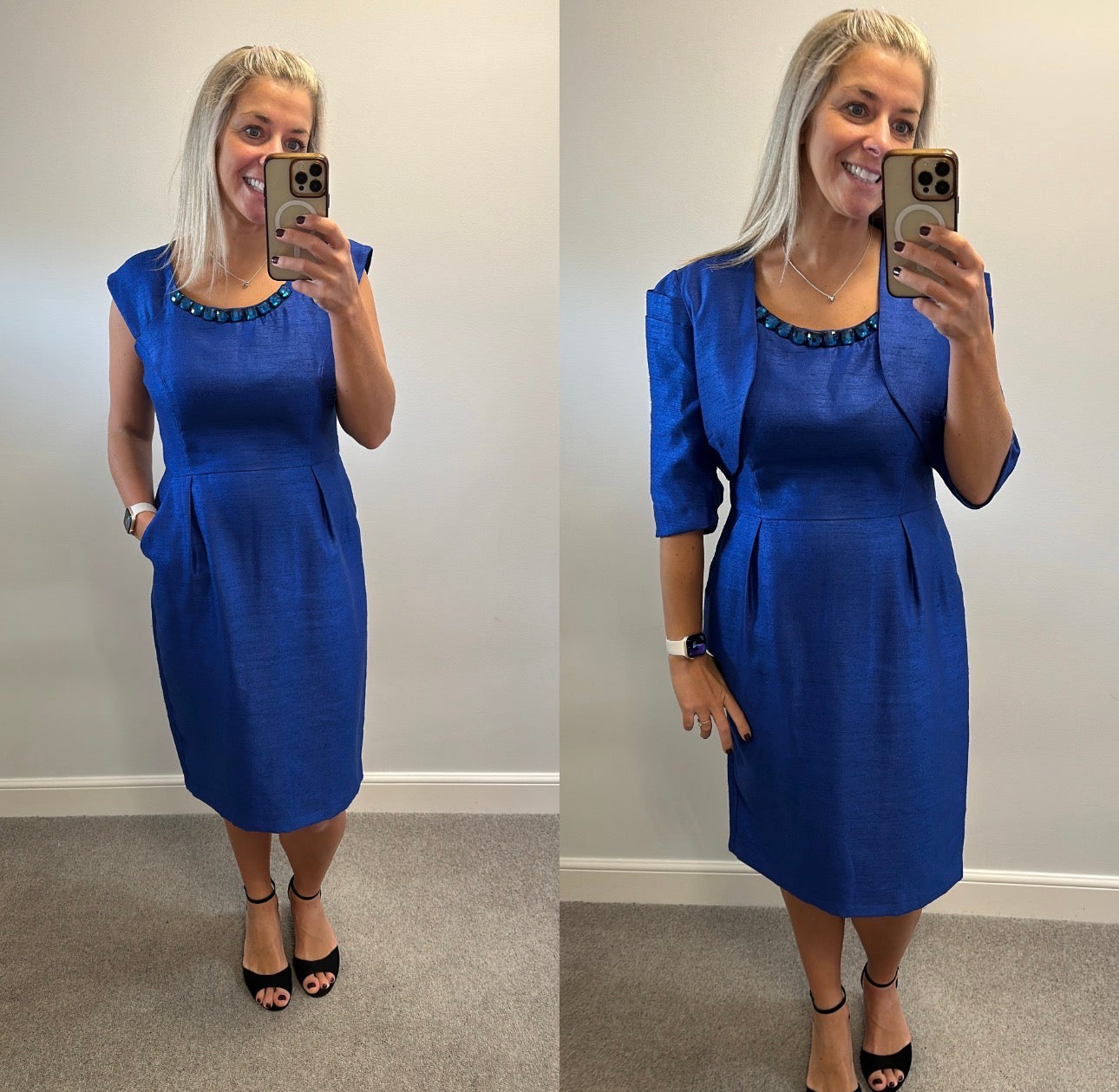 Michaela Louisa blue beaded collar dress and bolero size 16