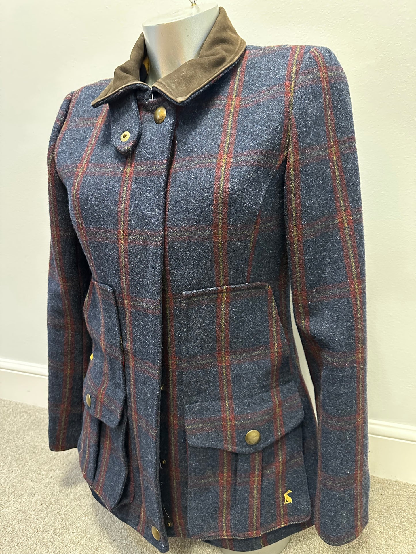 Joules navy field checked coat size 10