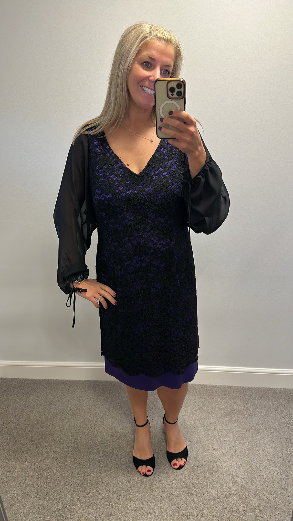 Black and purple lace dress with removable chiffon top size 18