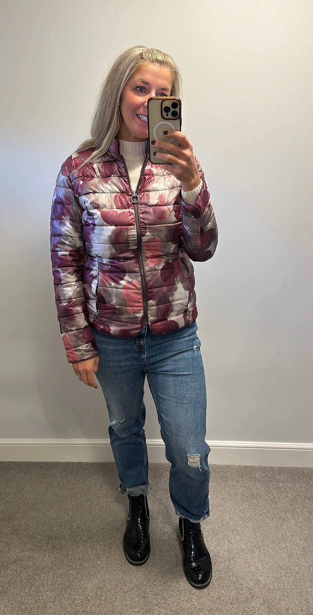 Barbara Lebek reversible burgundy floral jacket size 12
