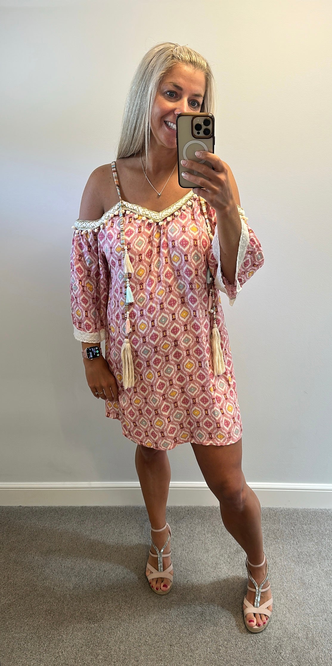 Made in Italy Rose pink print summer dress one size fitting upto size 16