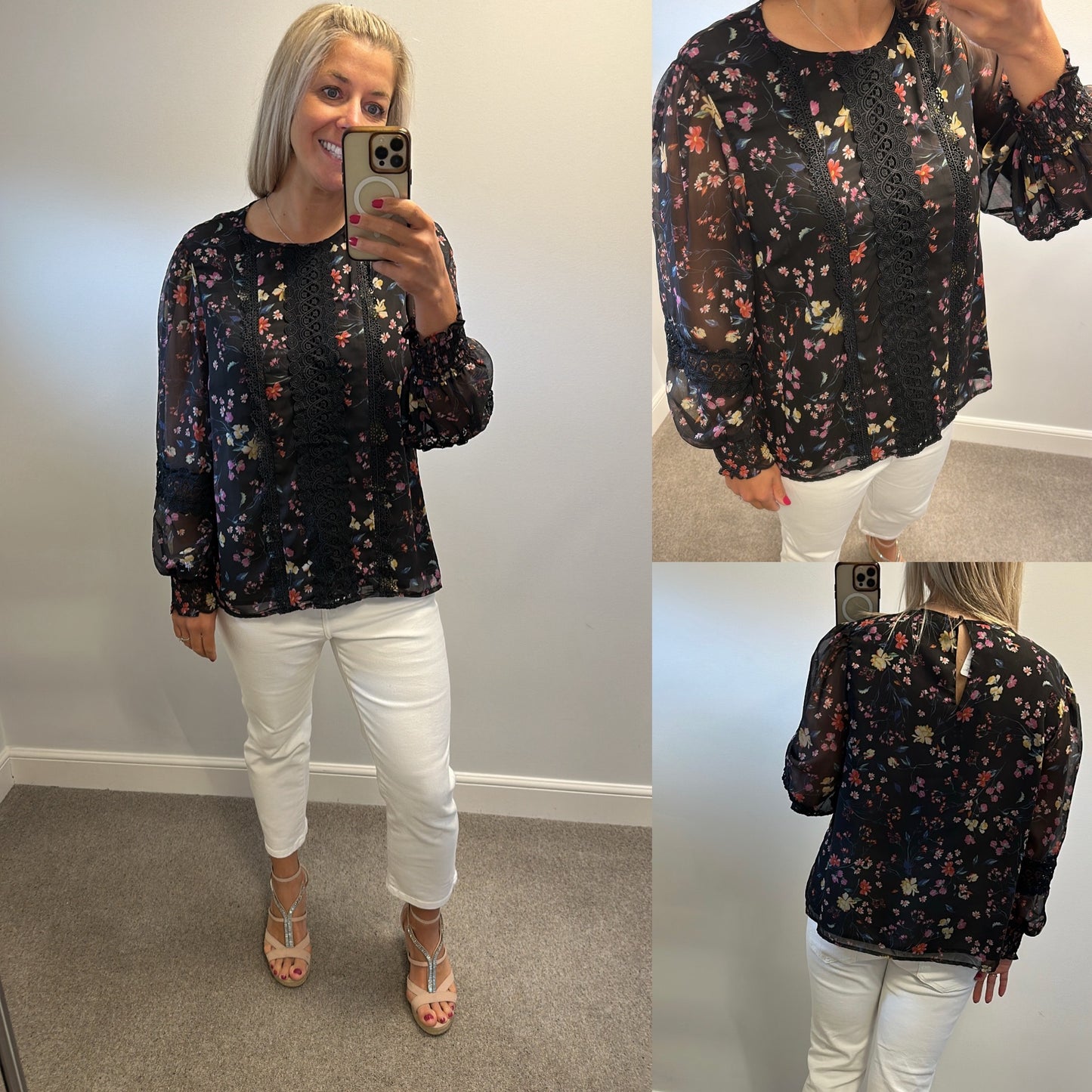 Love & Roses black multi coloured floral top size 18